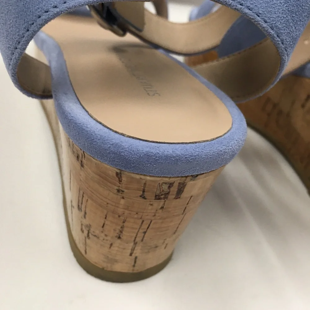 Stuart Weitzman Suede Leather Ankle Strap Platform Sandals 7 Light Blue Spring